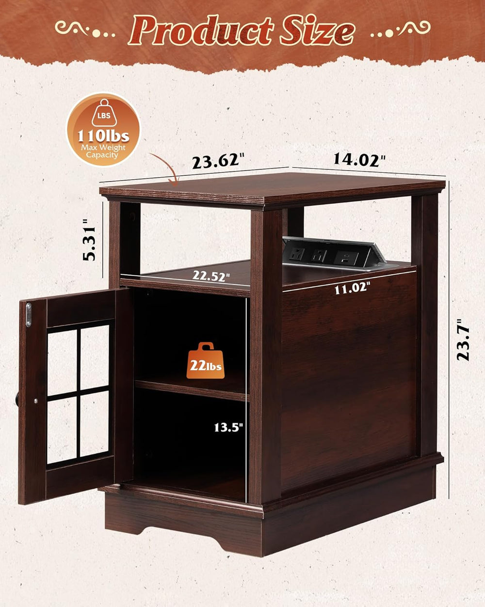 WLIVE Farmhouse End Table with Charging Station, Narrow Side Table with Stora...