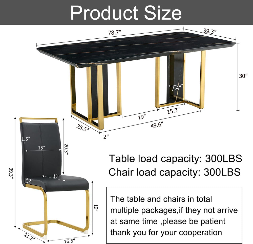 79'' Modern Dining Table Set for 10, Black Kitchen Table with 1.8&quo...