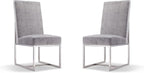 Manhattan Comfort Element Modern Velvet Dining Chairs, High Density Foam, Chrome Finish Stainless Steel Frame, High-Back, Fully Assembled Industrial Chic Accent Furniture, Set of 2, Grey