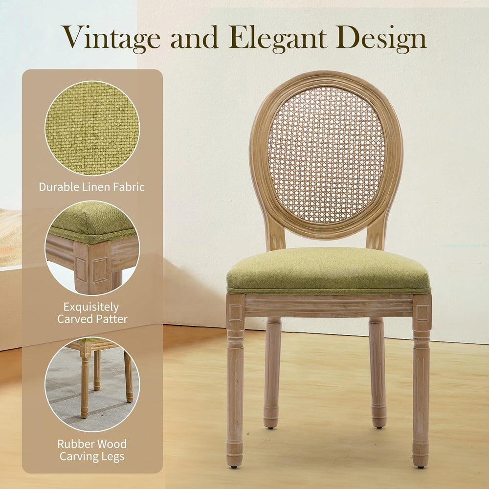French Country Dining Chairs Set of 4，Fabric Upholstered Dining Chair with Ro...