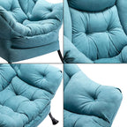 HollyHOME Fabric Lazy Chair with Foldable Ottoman, Accent Comfy Lounge Arm Chair and Folding Footrest Stool Set, Leisure Sofa Reading Chair and Footstool for Living Room, Bedroom, Dorm, Blue