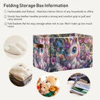 Emelivor Unicorn Flowers Garden Pink Storage Bin Collapsible with Handle Rectangle Waterproof Fall Basket for Storage Cube Closet Organizer for Nursery Office Shelf Book Bathroom