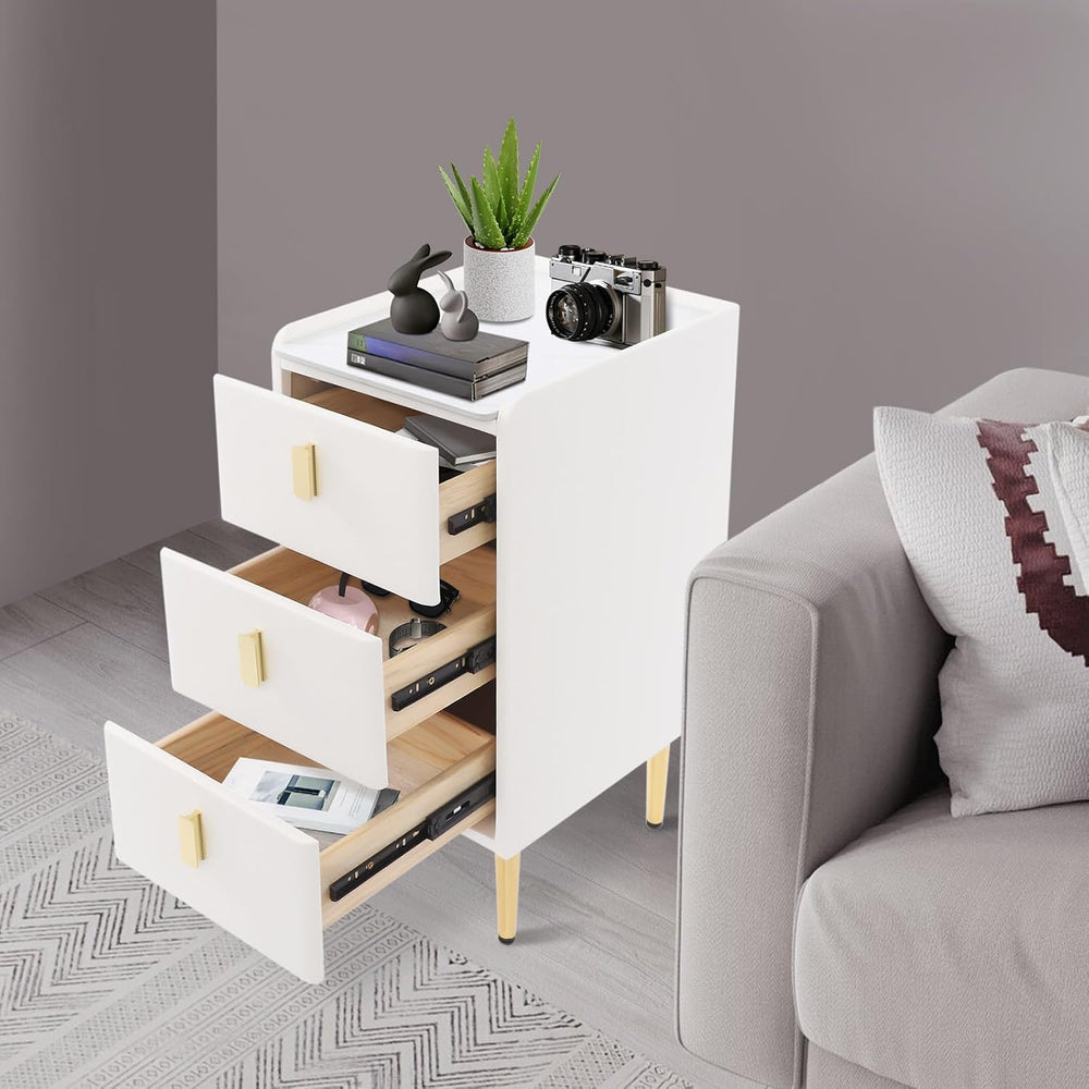 3-Layers Narrow Bedside Table, Space-Saving Living Room End Table with 3 Draw...
