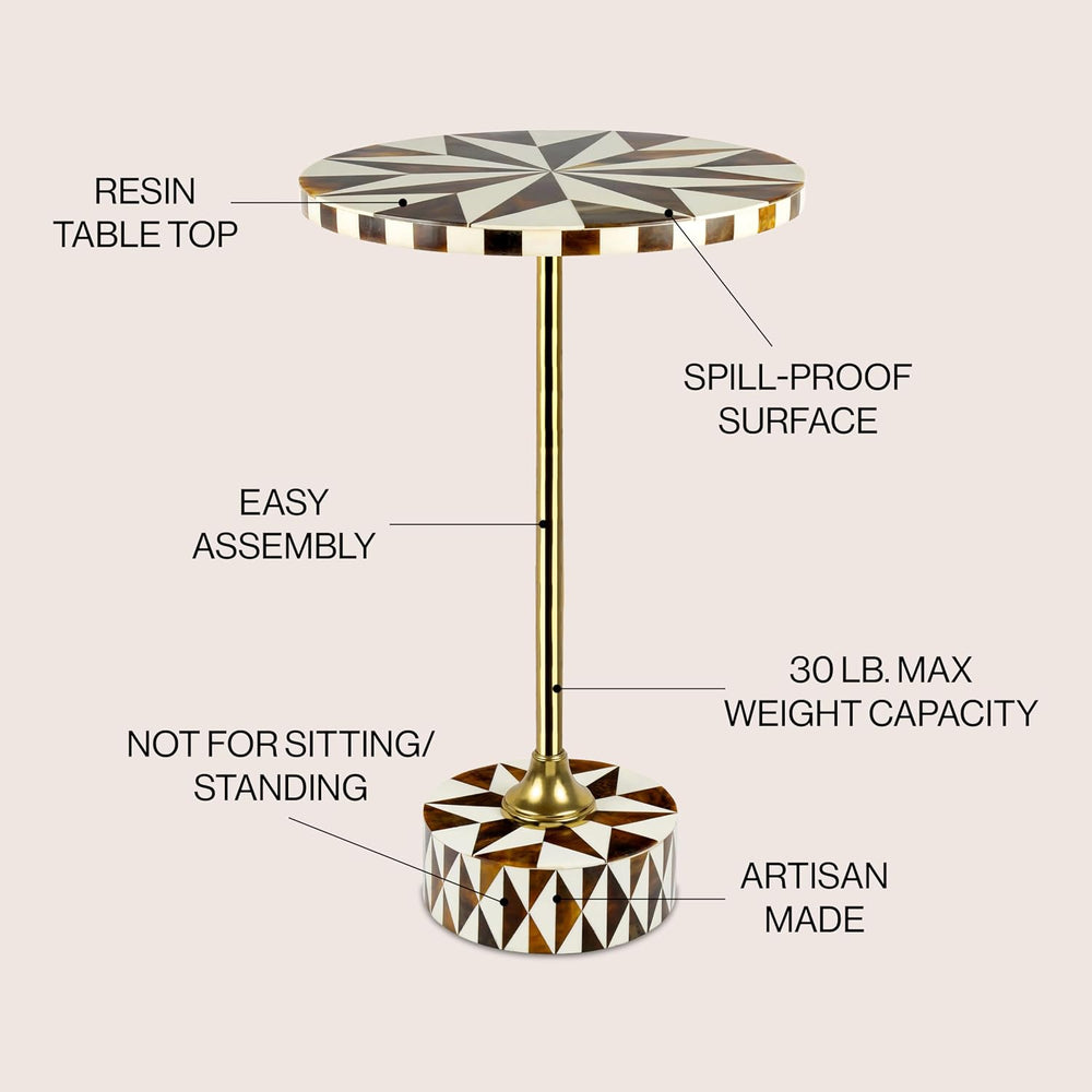 JONATHAN Y Calix 23.5" Round Compass Rose Pedestal Drink Table, Dark Bro...