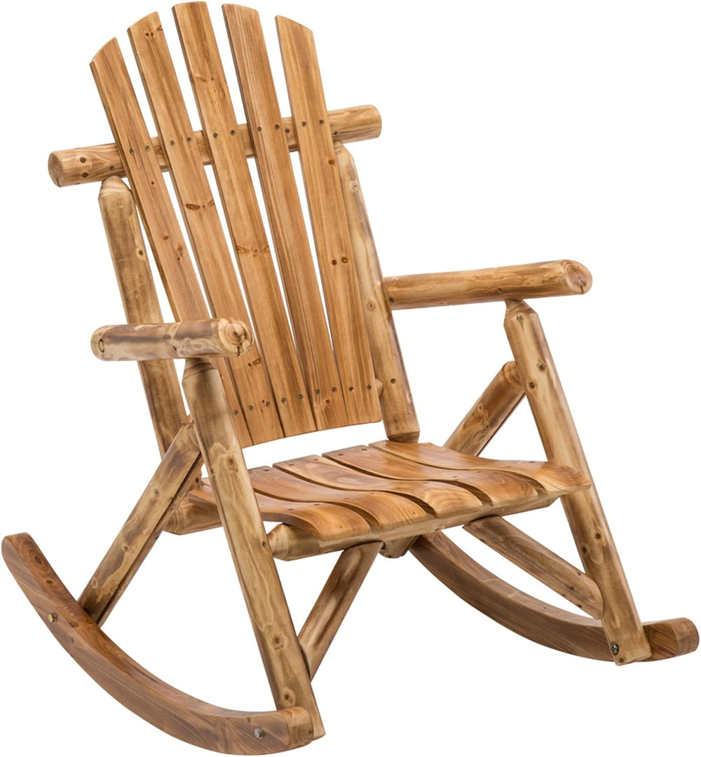DJL Wooden Rocking Chair Log Outdoor Rocker Outside Patio Lawn Furniture Livi...