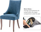 mikibama Linen Dining Chairs Set of 4 Channel Tufted Kitchen Dinner Chair Comfy Fabric Upholstered Accent Chair for Dining Room with Solid Wood Legs (Blue 4pc)