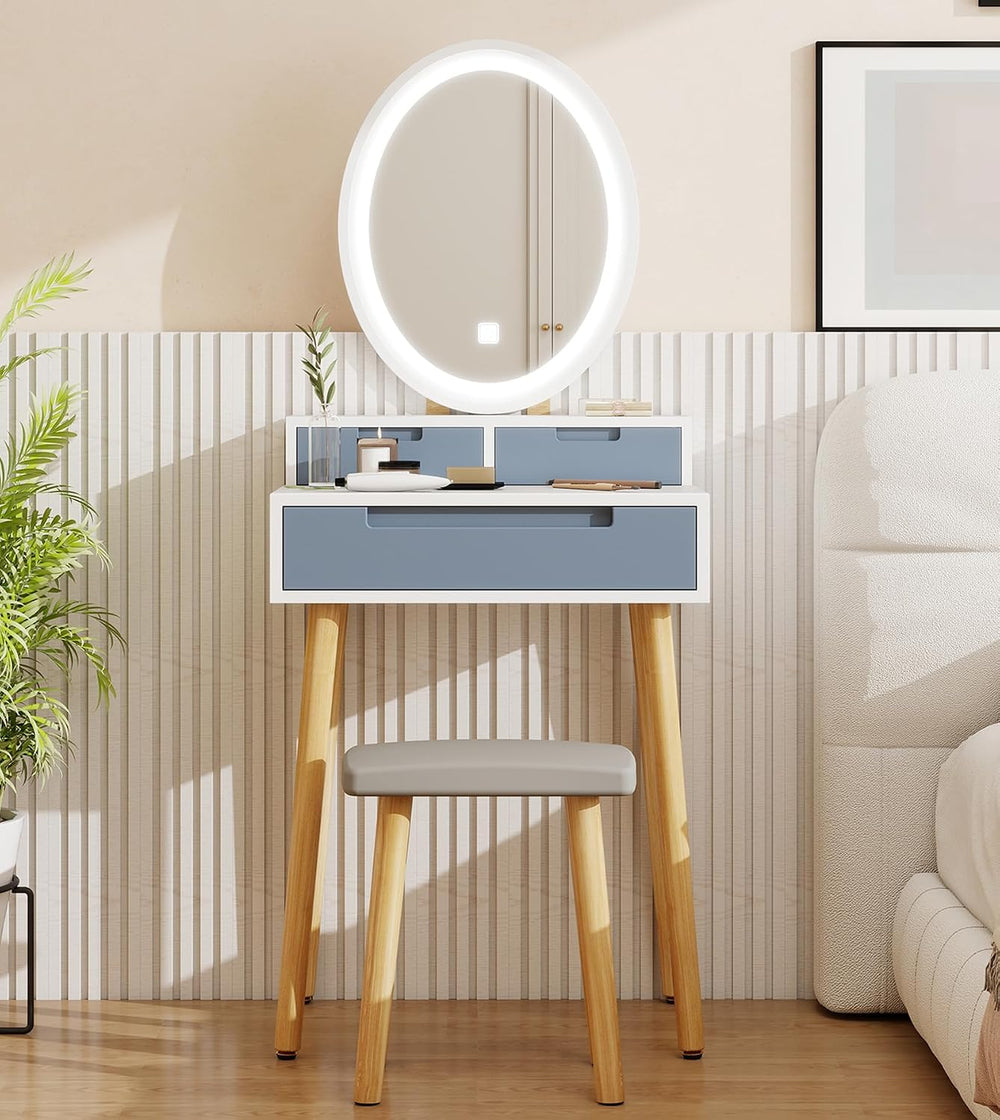 YOURLITE Small Makeup Vanity Desk with Mirror and Lights | Compact Vanity, 3 ...
