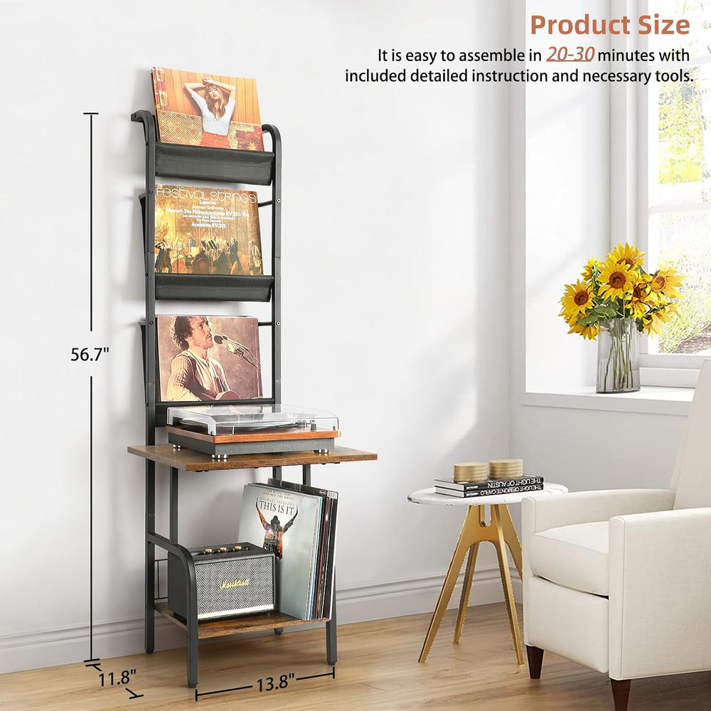 Tewinko Record Player Stand with Vinyl Storage, Record Player Table with Viny...