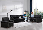 3 Piece Faux Leather Sofa Set,Mid Century Modern Couch and Loveseat Sets with Storage,Comfy Deep Seat Sofa with Nailhead Trim & Rolled Arm for Living Room,Office(Armchair+Loveseat+3 Seater,Black)