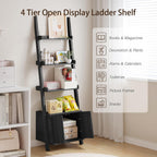 4-Tier Ladder Shelf,Modern Ladder Bookshelf Bookcase with Storage,Display Storage Shelf for Living Room Bedroom Kitchen Office,Black