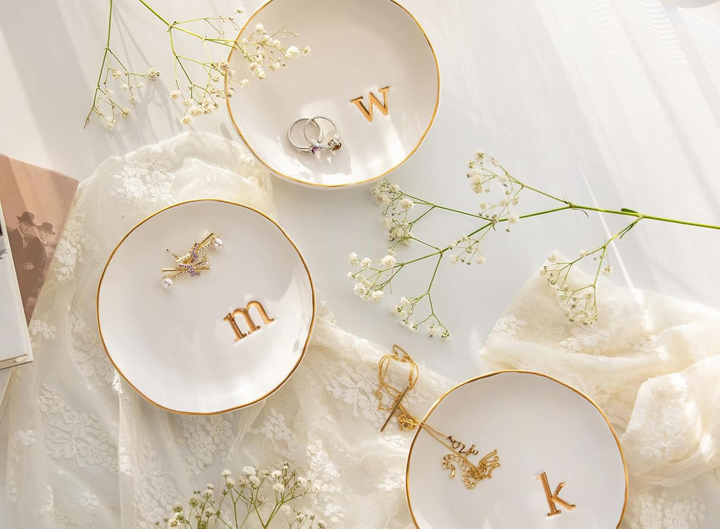 COLLECTIVE HOME - Ceramic Jewelry Tray, Decorative Trinket Dish for Rings Earrings Necklaces Bracelet Watch Keys, Birthday Mother's Day Christmas Gift for Women, 4.75", Glossy (g)