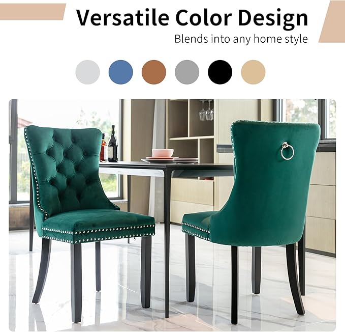 Modern Dining Chairs Set of 2, Tufted Upholstered Dining Chair with Solid Woo...