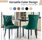 Modern Dining Chairs Set of 2, Tufted Upholstered Dining Chair with Solid Wood Legs, Green Velvet Accent Chair, Sillas de Comedor, Comfy Kitchen Chairs (Green, Velvet, 2Pcs)