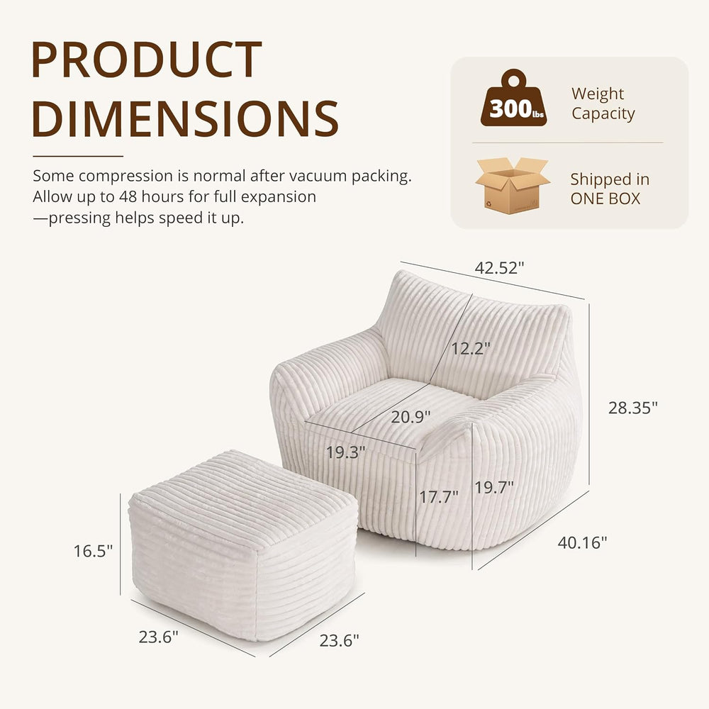 Giant Bean Bag Chair for Adults, Large Bean Bag with Ottoman | Cloud Comfy Be...
