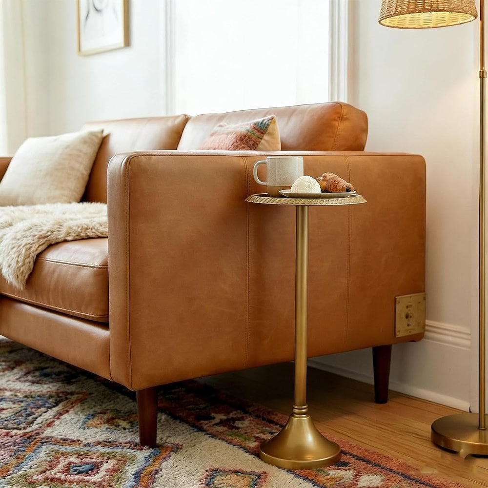 Antique Gold Drink Table – Hammered Metal Side Table for Small Spaces | Round...