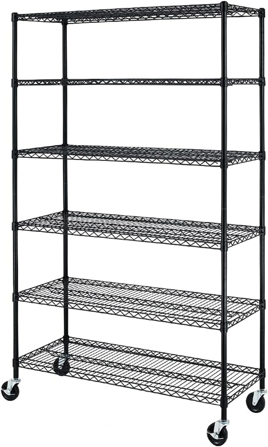 6 Tier Metal Shelving 6000Lbs Capacity Storage Shelves Heavy Duty Shelving Unit NSF Certified with Wheels and Adjustable Feets Commercial Grade Utility Shelf, 48"x 18"x 76" Wire Rack, Black