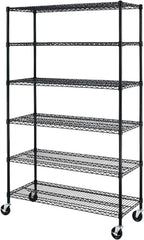 6 Tier Metal Shelving 6000Lbs Capacity Storage Shelves Heavy Duty Shelving Unit NSF Certified with Wheels and Adjustable Feets Commercial Grade Utility Shelf, 48"x 18"x 76" Wire Rack, Black