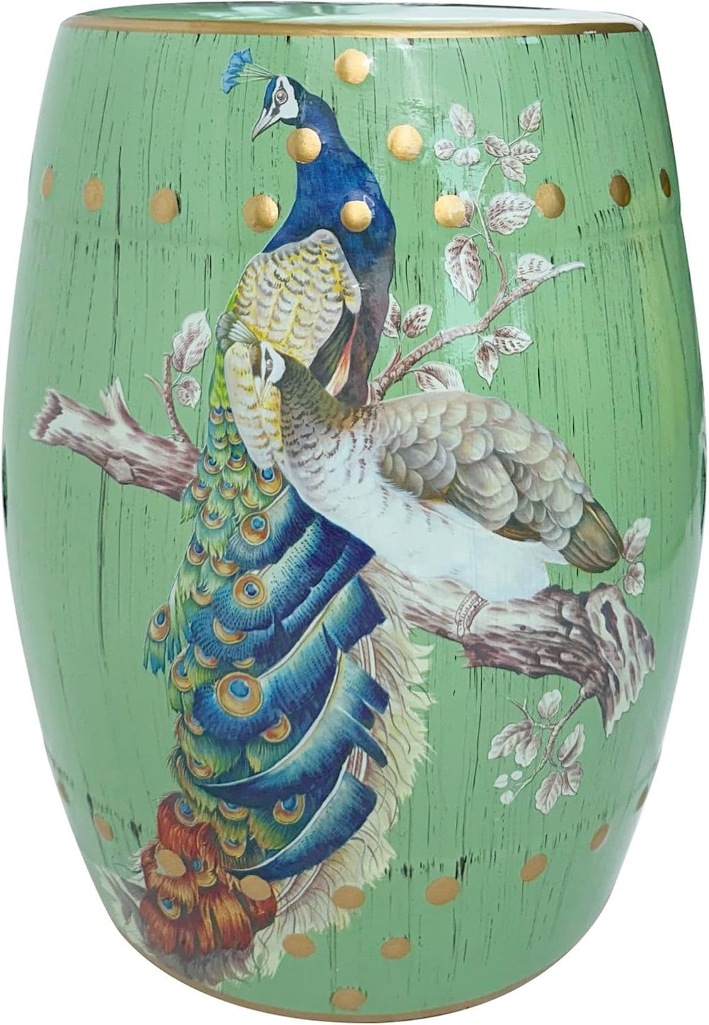 Hand-Painted Floral Bird Ceramic Drum Stool - Oriental Artistry Storage Ottom...