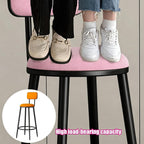 Commercial Stainless Steel Stool, Metal Bar Stools, Reception Chair, Tall Executive Office Chair, with Back and Footrest, for Small Spaces Home Bedroom Study(Pink,85cm)