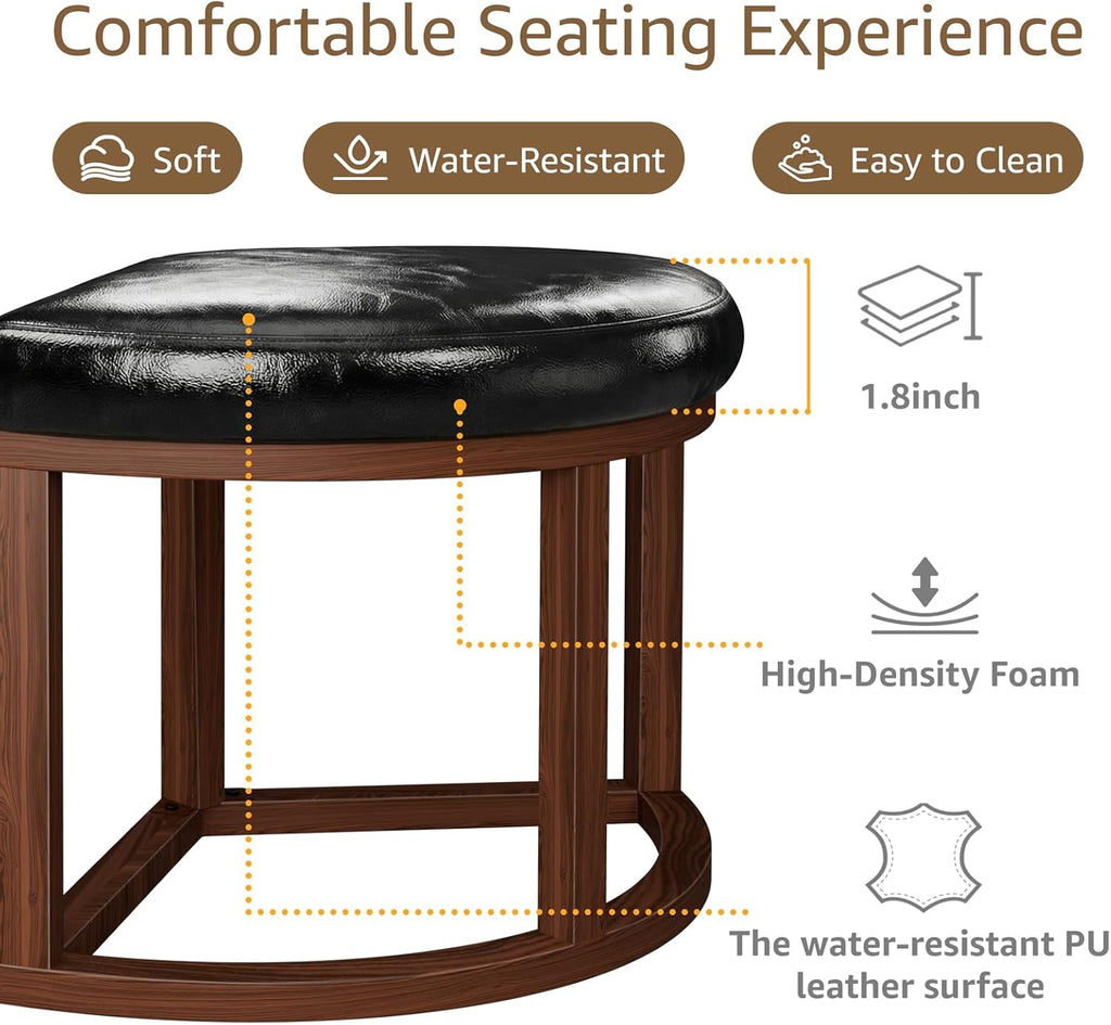 30 Inch Round Coffee Table with Stools - Small Modern Tables Set with 3 Chairs Ottomans Seating Seats Walnut Wood