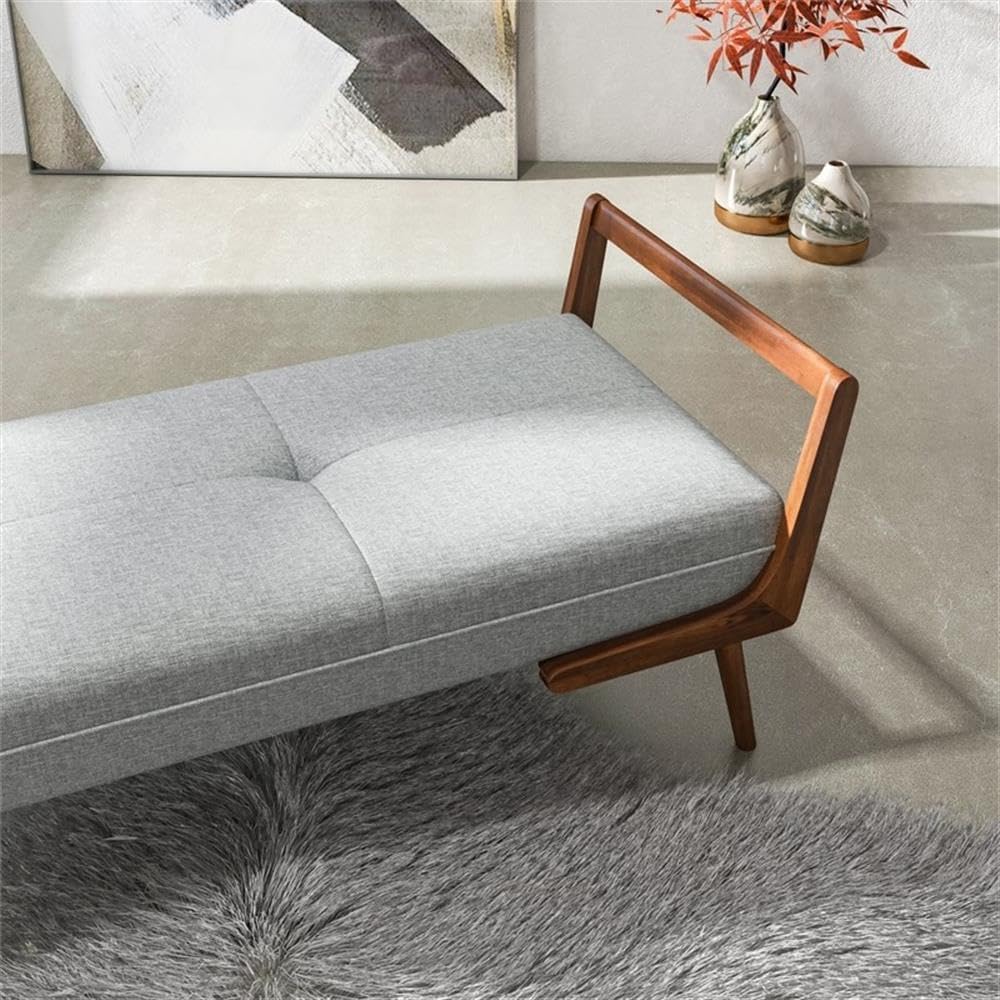 Pemberly Row Mid Century Modern Rectangular Upholstered Bench, Gray Fabric Se...
