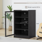 LEVNARY Media Cabinet with Door, Black 5-Tier Stereo Cabinet with Adjustable Shelves, AV Media Storage Shelf with Cable Management, Audio-Video Rack Stand for Living, Gaming, Recording Room (Black)