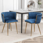 Velvet Dining Chairs Set of 2, Modern Upholstered Dining Chairs with Gold Metal Legs for Dining Room, Vanity, Kitchen, Living Room(Blue)