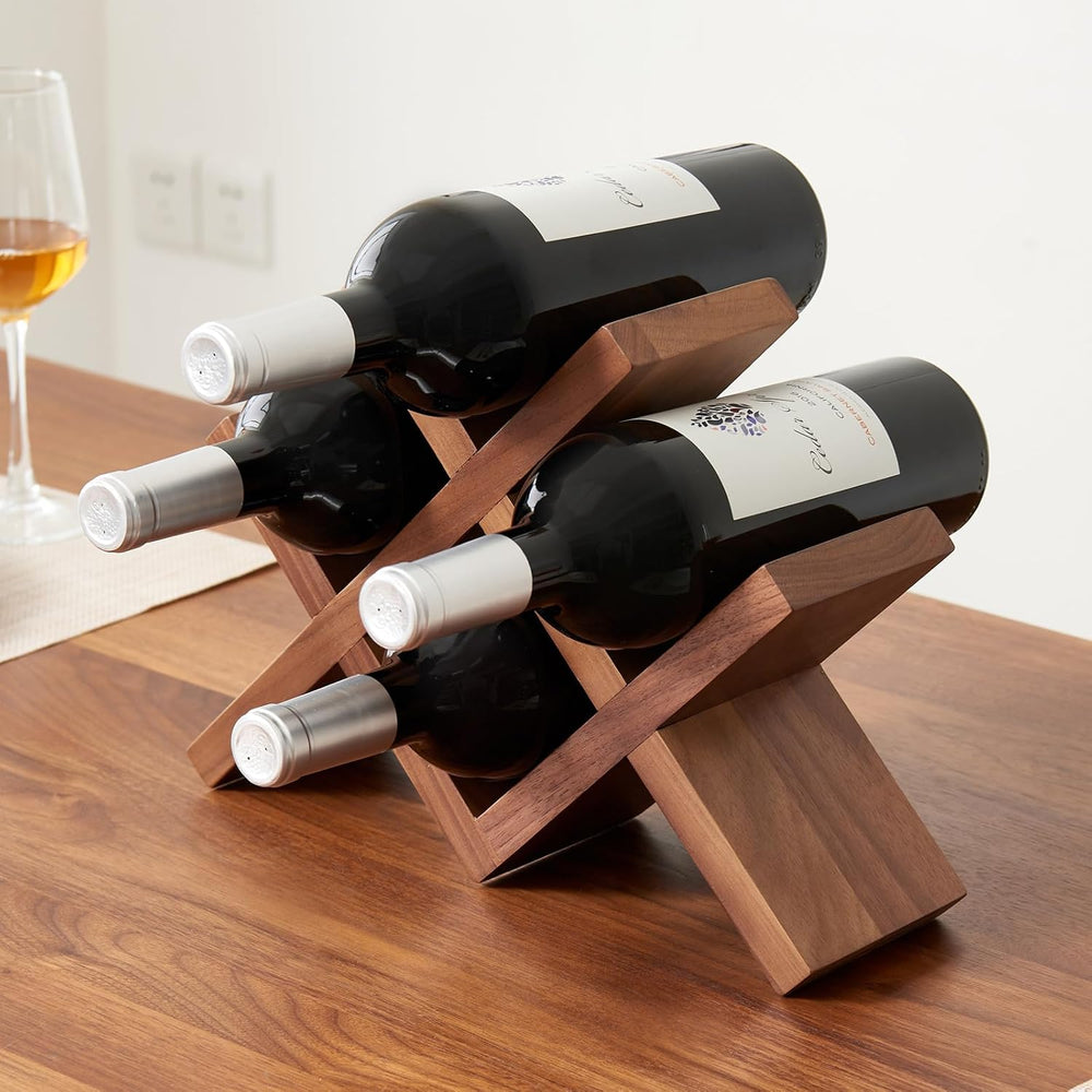 Solid Oak Wine Rack Countertop, 4 Bottle Tabletop Wine Holder - No Assembly F...