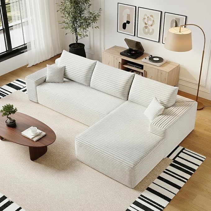 Eafurn Oversized L Shape Modular Sectional Sofa with Right Facing Chaise Lounge,Wide Deep Seat Compressed Corner Couch,Minimalist Corduroy Upholstered Boneless Lounge Sofa Couch | Breathable material, Full Foam, Anti-slip