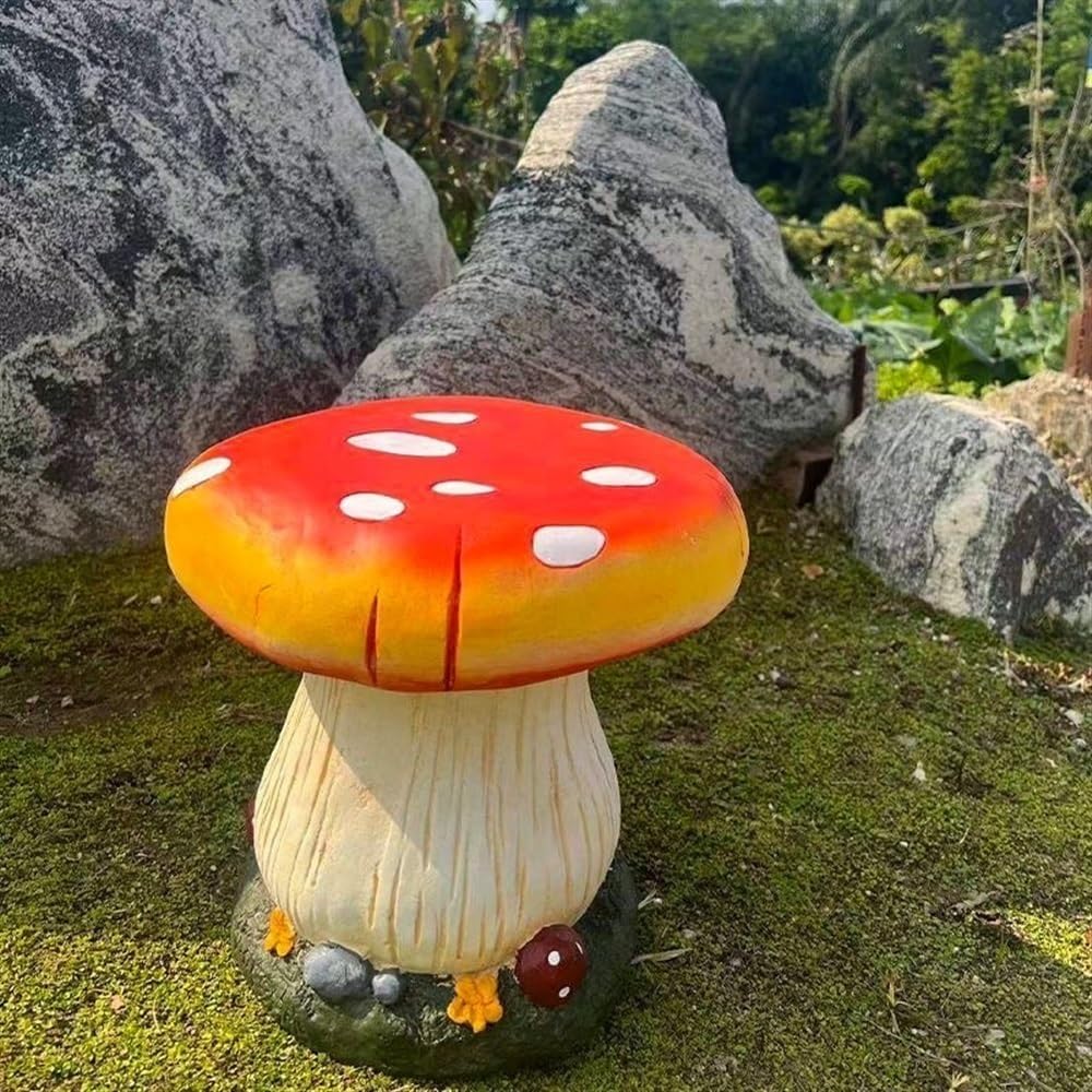 Small Mushroom Shape Ottoman, Outdoor Garden Resin Decorative Mushroom Stool,...