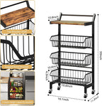 4-Tier Slim Rolling Storage Cart, Narrow Kitchen Cart with Lockable Wheels & Water-Resistant Wooden Tabletop, Small Space Utility Cart for Kitchen/Bathroom/Living Room/Laundry Room