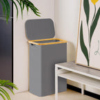 efluky Slim Laundry Basket with Lid, Narrow Laundry Hamper with Removable Bag, Skinny Dirty Clothes Basket with Bamboo Handles for Bathroom, Bedroom & Laundry Room, 65L Grey