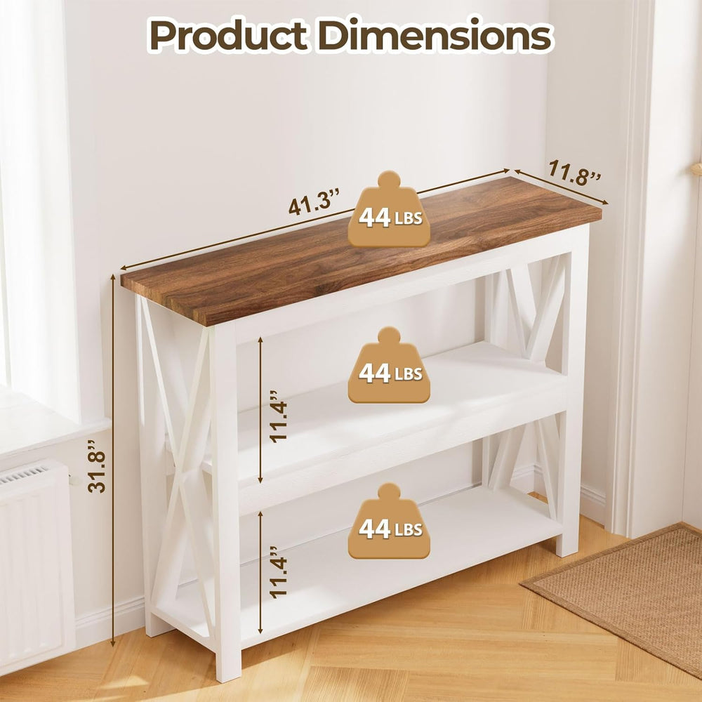 3-Tier Wood Entryway Table: 41" Narrow Console Shelf for Hallway - Farmh...