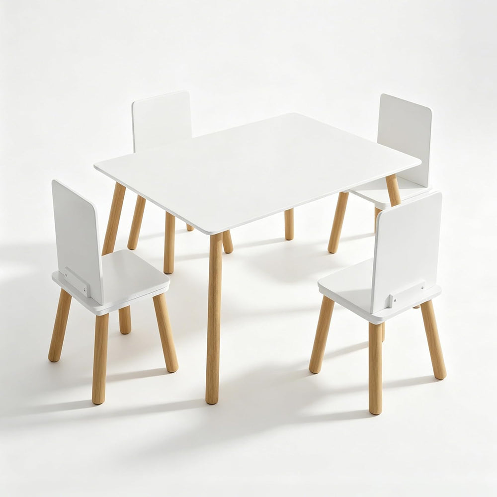 Table & 4 Chairs Set is for Boys Girls, 5-Piece Wooden Activity Table Set...