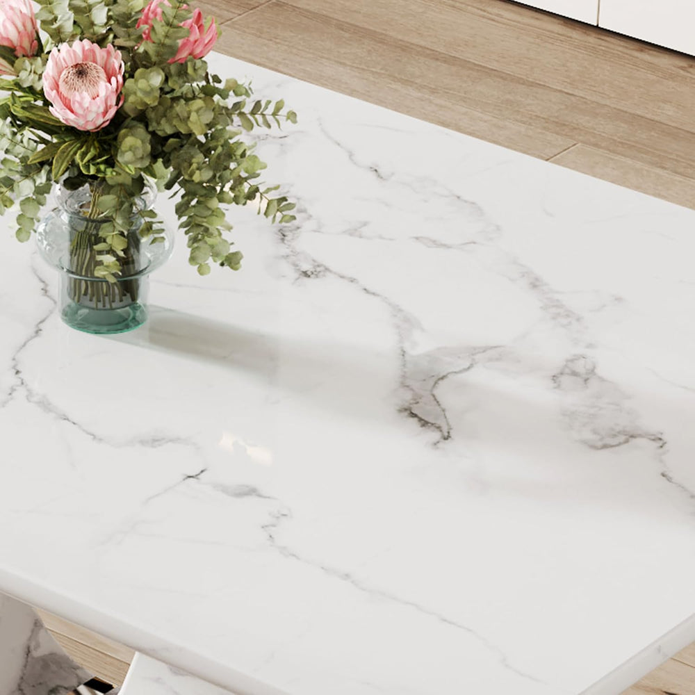 JUFU 63" Faux Marble Dining Table for 4-6 People, Modern Rectangular Kit...