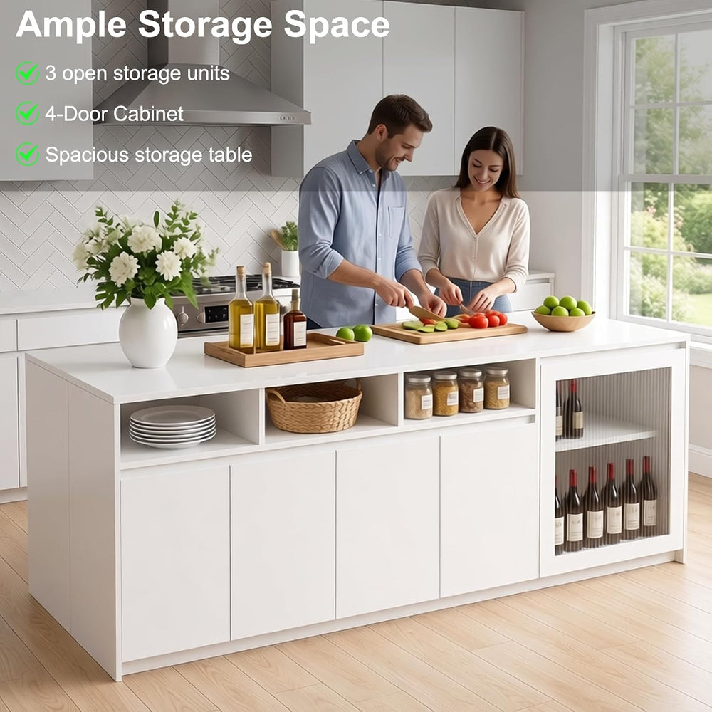 Large Kitchen Island with Storage,Modern Kitchen Bar Island Table, Large Fixe...