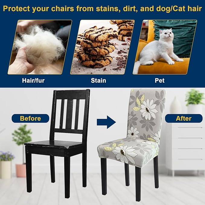 Chair Covers, Stretch Kitchen Dining Room Chair Covers Set of 6, Removable Washable Dining Chair Slipcovers for Home, Hotel, Banquet