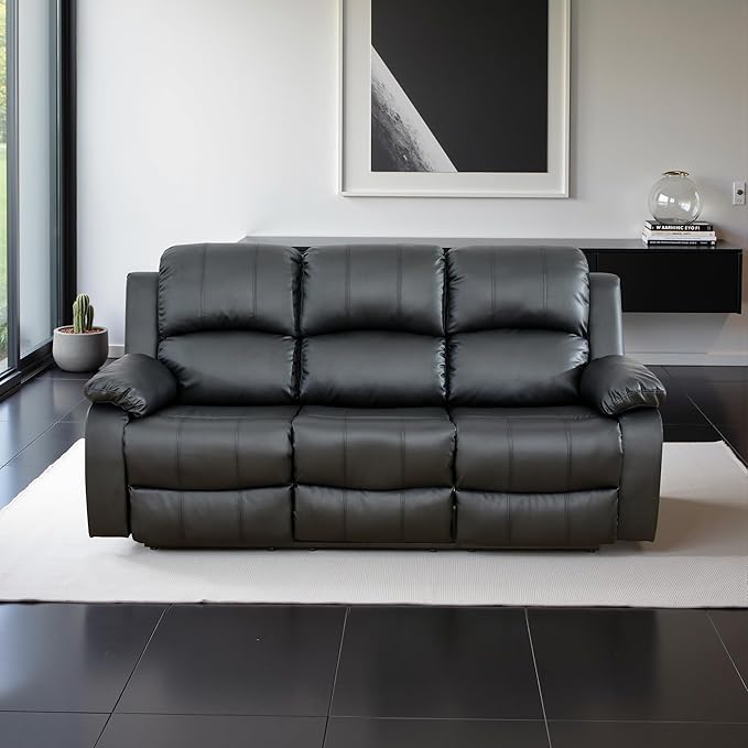 Recliner Sofa Set Couches for Living Room Chair Semi PU Fabric Living Room Furniture Sets, Adjusted Loveseat Reclining Couch Furniture Sofa Set for Theater Seating, 3-Seater, Black