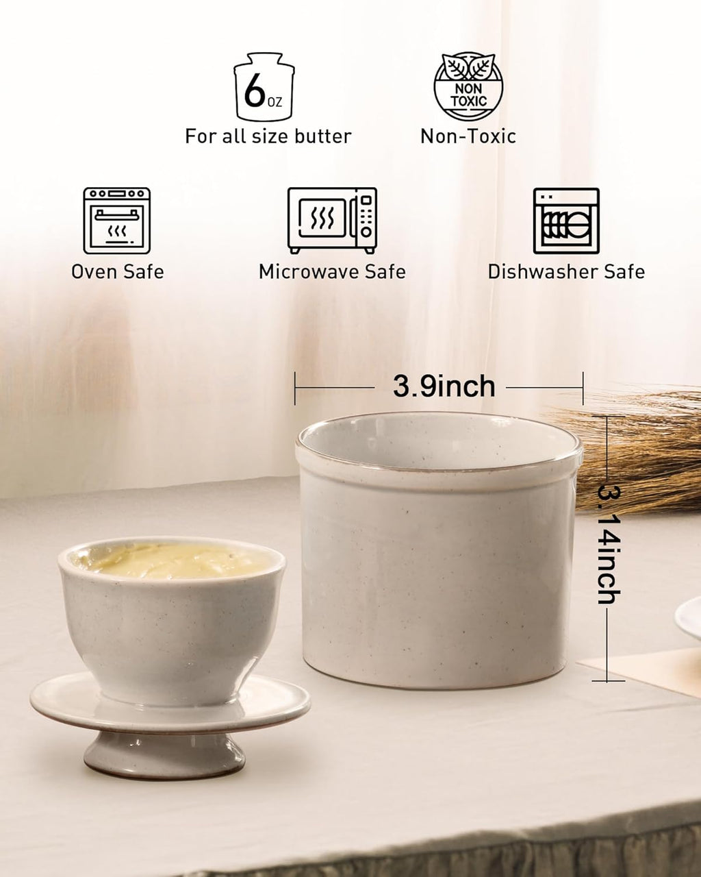 French Butter Dish, Butter Crock for Counter with Water Line, Ceramic Butter Keeper for Spreadable Butter - Chrismas Gift Home Kitchen Decor - Reactive Glaze Collection - Grey