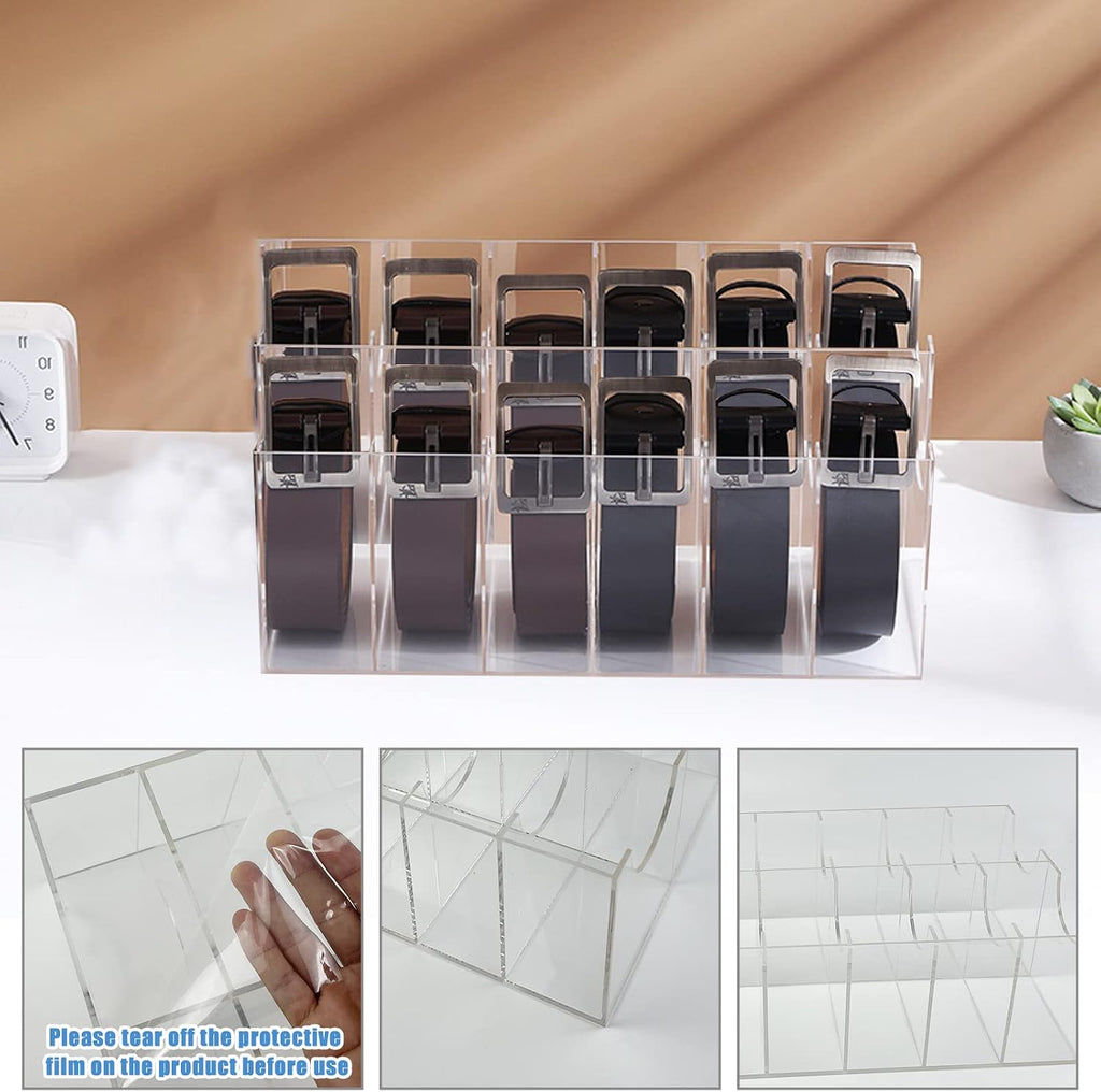 Belt Organizer, Acrylic 12 Compartments Belt Container Storage Holder, Acrylic Belt Display Storage Box, Clear Belt Display Case for Closet Tie and Bow Watch Jewelry Bracelets Ring Cosmetic…
