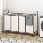 Laundry Sorter 4 Section Hamper Sorter with Heavy Duty Lockable Rolling Wheels Removable Bags Basket Separator for Dirty Clothes Storage, Beige