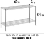 21" Deep x 60" Wide x 34" Height Wire Shelving Kit | 2-Tier | NSF Commercial Storage Rack Unit