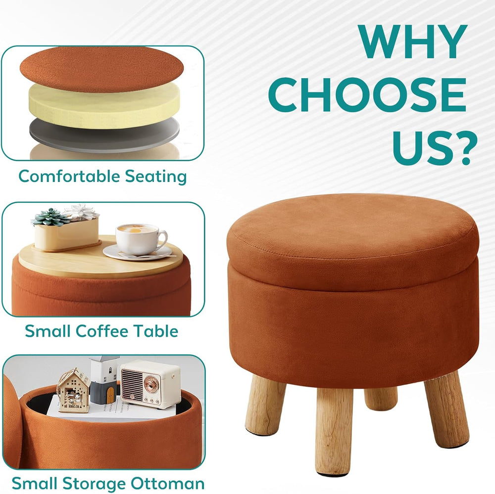 Small Foot Stool Ottoman with Storage, Velvet Ottoman Foot Rest for Couch, Ro...