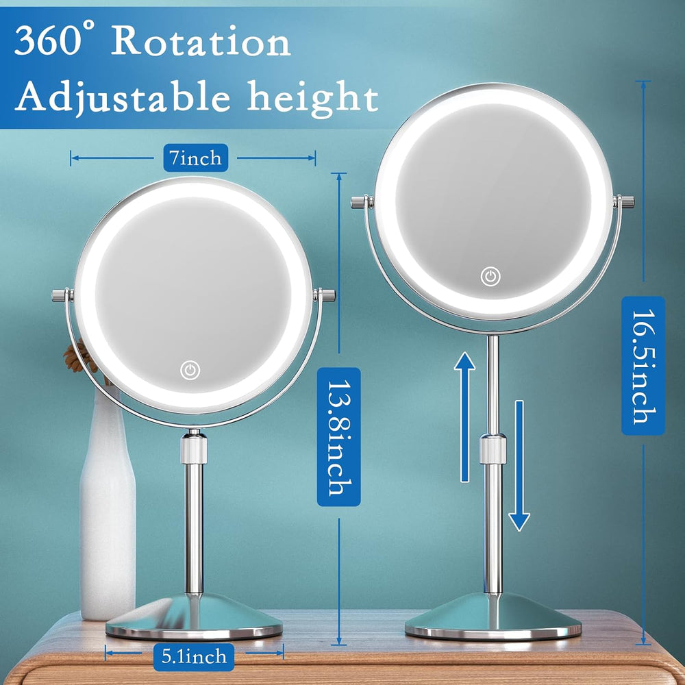 Vanity Mirror with Lights 7" Rechargeable 1x/10x Lighted Makeup Mirror A...