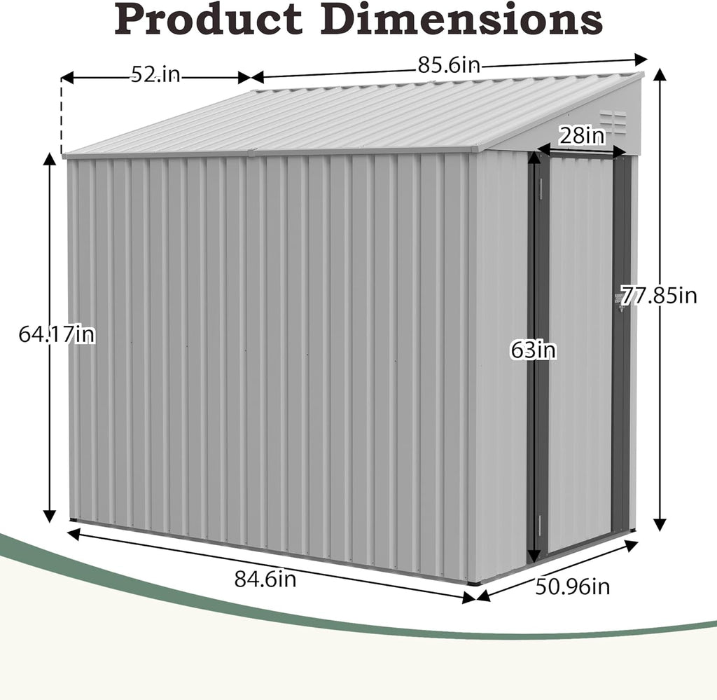 4x7 FT Outdoor Storage Shed,Lean to Lockable Metal Garden Shed Steel with Reinforced Beams,All Weather Waterproof Storage House W/Lockable Door&2 Air Vents,for Backyard,Patio,Lawn,Garden,White