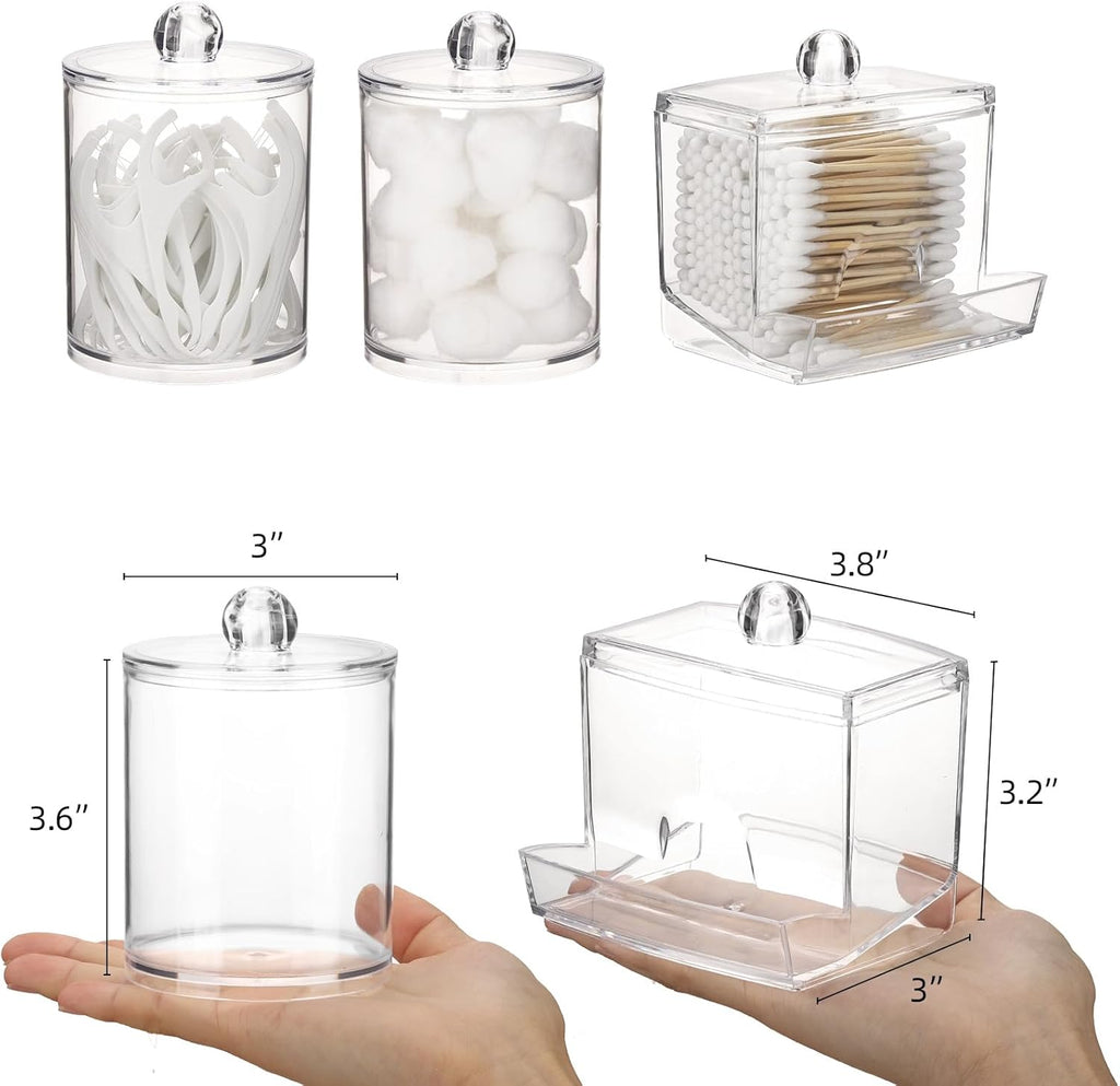 Tbestmax Qtips Dispenser Bathroom Container, 10/12 oz Big Cotton Ball Holder, Clear Plastic Apothecary Jar Organizer for Storage Cotton Swab, Floss Picks