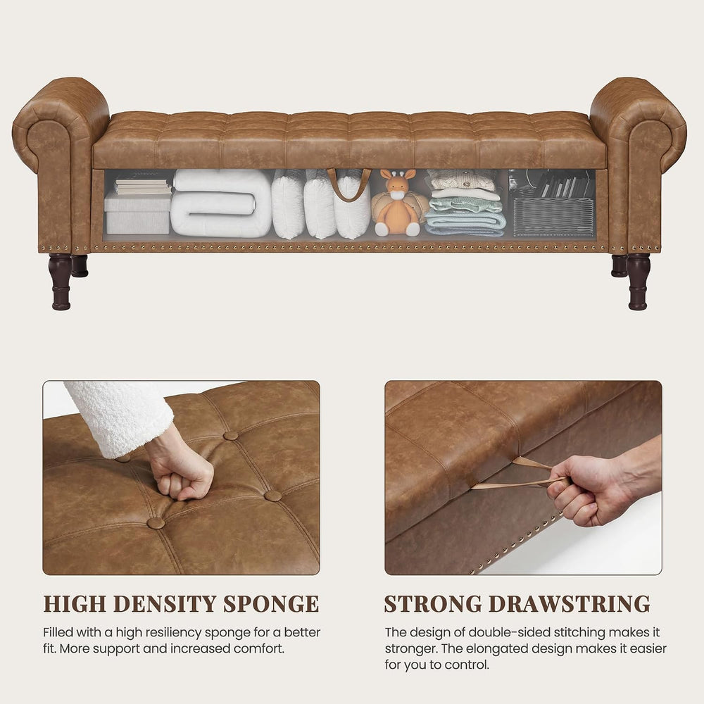 YOUDENOVA 60" Entryway Bench with Storage, PU Leather End of Bed Bench w...