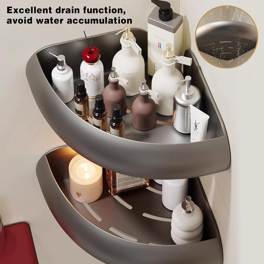 VOLPONE Corner Shower Caddy with Razor Holder Adhesive Shower Shelf Corner No Drilling (adhesive mounting, no suction cup) Bathroom Shower Organizer Storage Rack (2-Pack, Black)