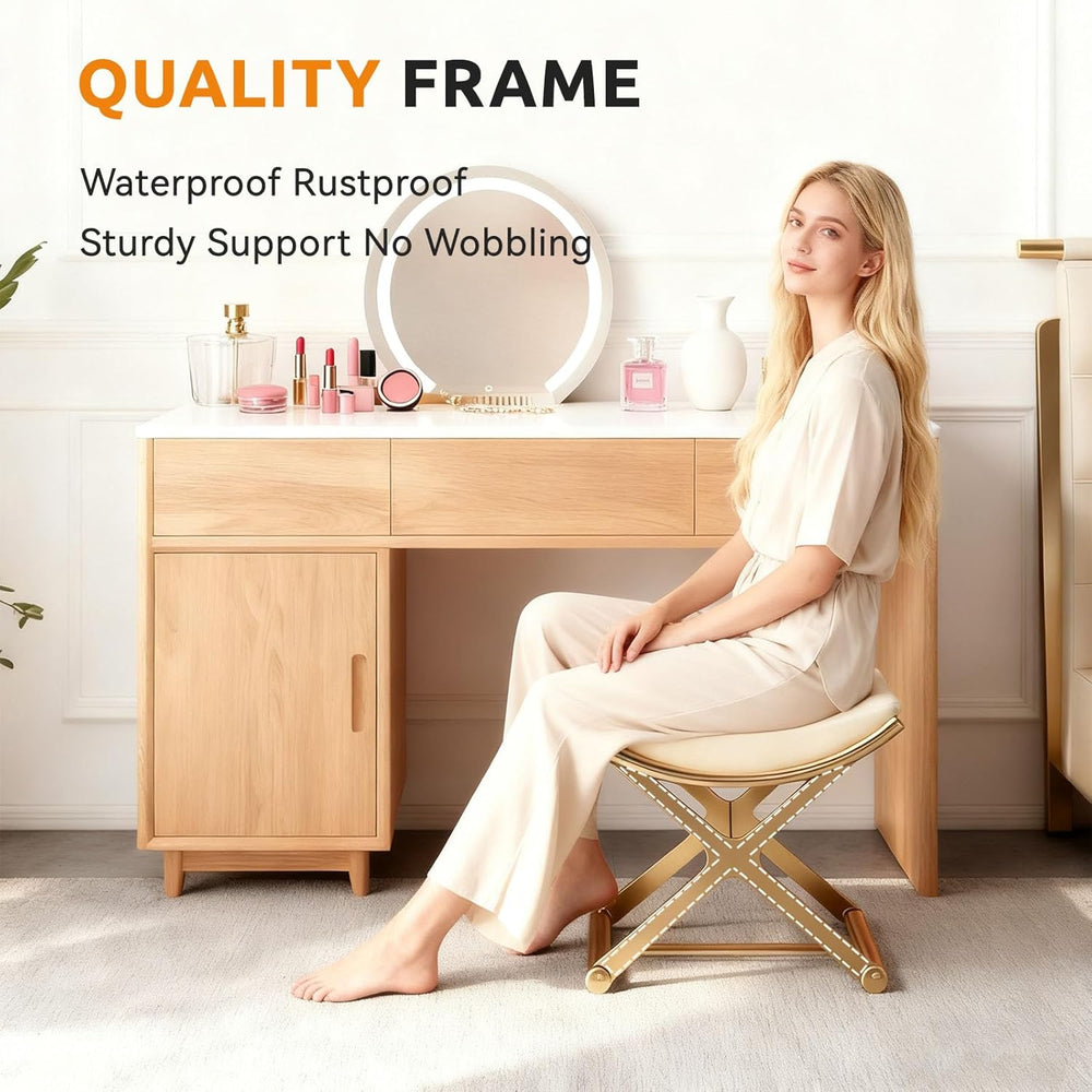 Lefedrasticity Gold Vanity Stool Chair Makeup Stool with Leather Cushioned Sm...