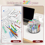 Absonic 2 Pack Acrylic Pen Organizer, 360 Rotating Clear Colored Pen and Pencil Crayon Marker Holder Caddy for Desk, Desktop Storage and Organizer for School Art Supplies